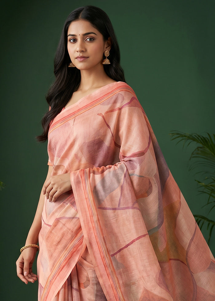 Pink Cotton Saree With Blouse Piece