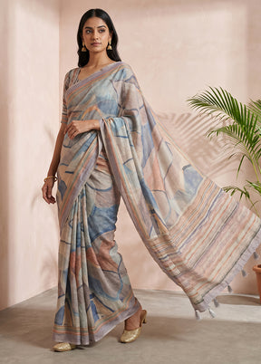 Cream Cotton Saree With Blouse Piece
