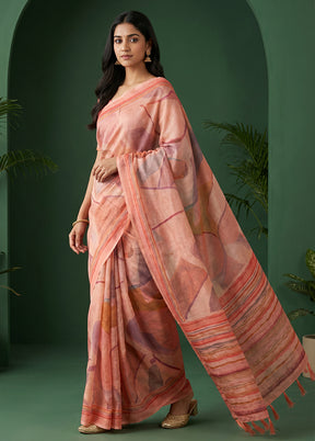 Pink Cotton Saree With Blouse Piece