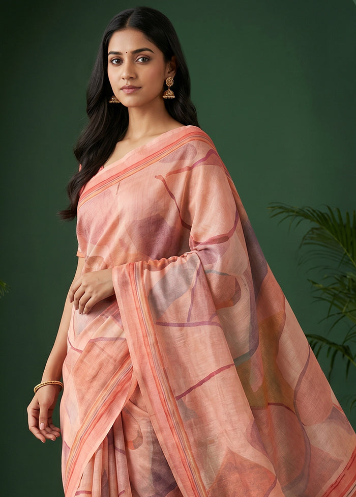 Pink Cotton Saree With Blouse Piece