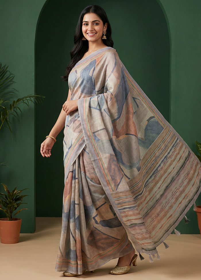 Grey Cotton Saree With Blouse Piece