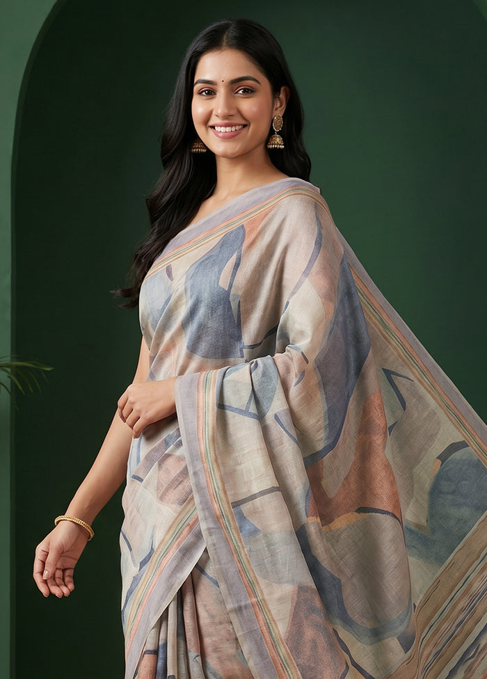 Grey Cotton Saree With Blouse Piece
