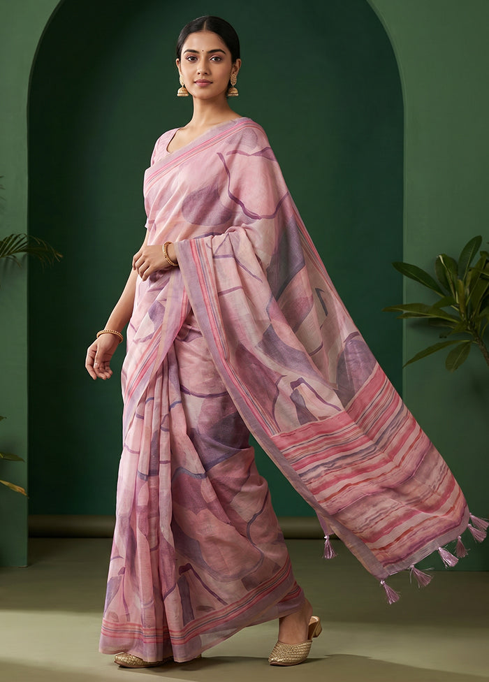 Pink Cotton Saree With Blouse Piece