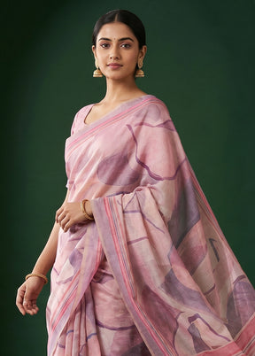 Pink Cotton Saree With Blouse Piece