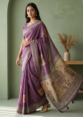 Purple Cotton Saree With Blouse Piece