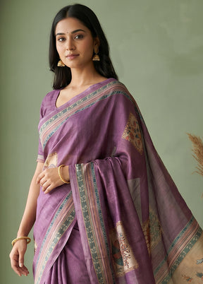 Purple Cotton Saree With Blouse Piece