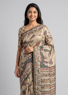 Cream Cotton Saree With Blouse Piece