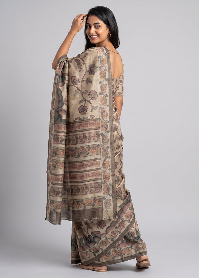 Cream Cotton Saree With Blouse Piece