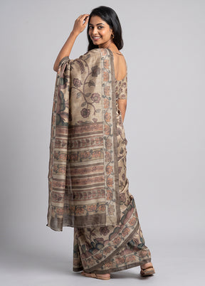 Cream Cotton Saree With Blouse Piece