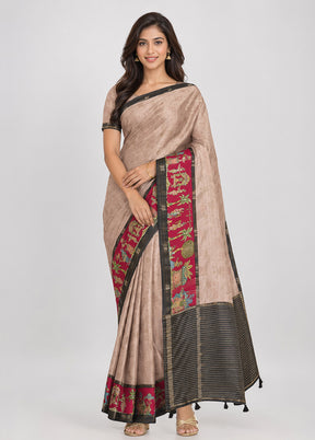 Pink Chanderi Silk Saree With Blouse Piece