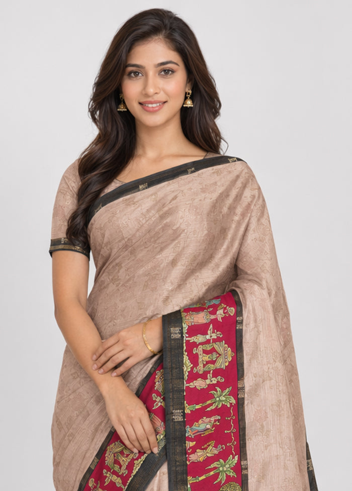 Pink Chanderi Silk Saree With Blouse Piece