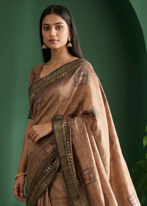 Cream Tussar Silk Saree With Blouse Piece