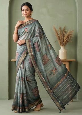 Green Tussar Silk Saree With Blouse Piece