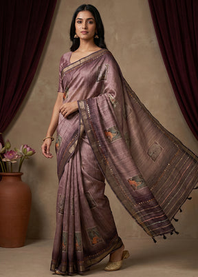 Cream Tussar Silk Saree With Blouse Piece