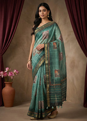 Green Tussar Silk Saree With Blouse Piece