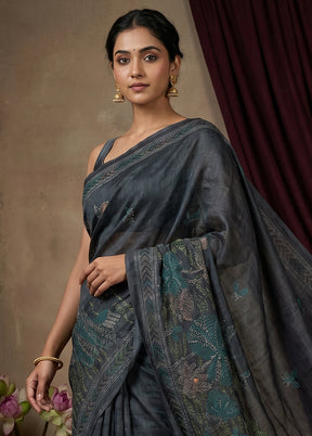 Black Cotton Saree With Blouse Piece