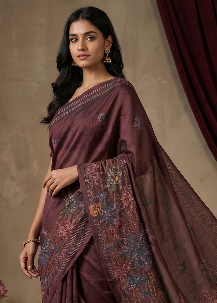 Purple Cotton Saree With Blouse Piece