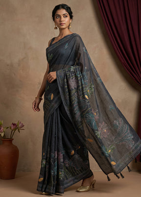 Black Cotton Saree With Blouse Piece