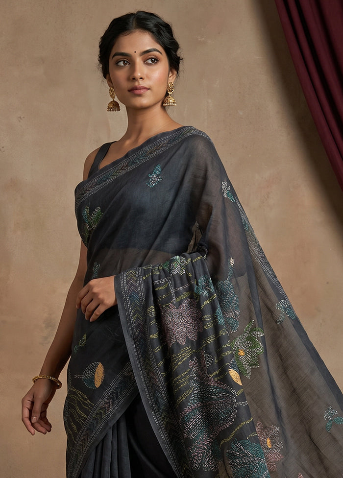 Black Cotton Saree With Blouse Piece