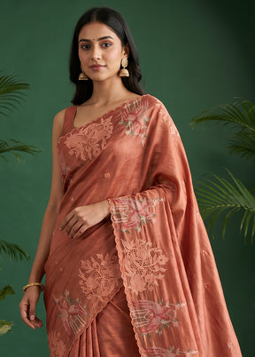 Pink Tussar Silk Saree With Blouse Piece