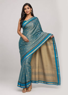Blue Kanjivaram Silk Saree With Blouse Piece