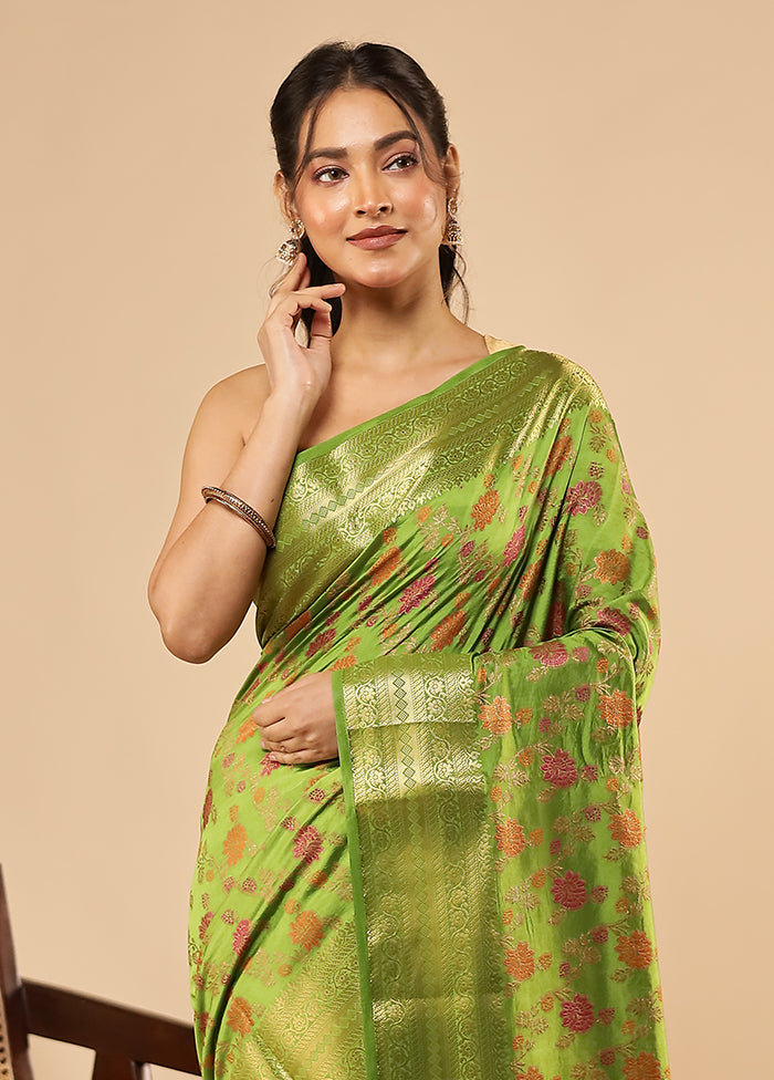 Green Dupion Silk Saree With Blouse Piece