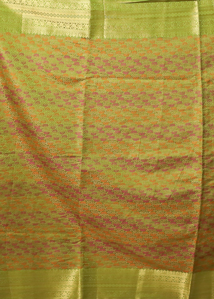 Green Dupion Silk Saree With Blouse Piece