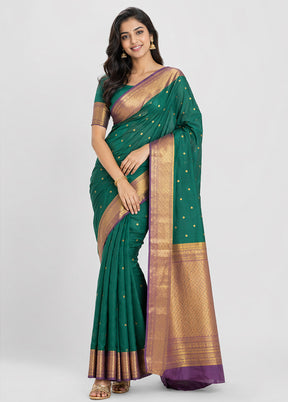Green Kanjivaram Silk Saree With Blouse Piece