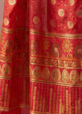 Red Printed Pure Silk Saree Without Blouse Piece