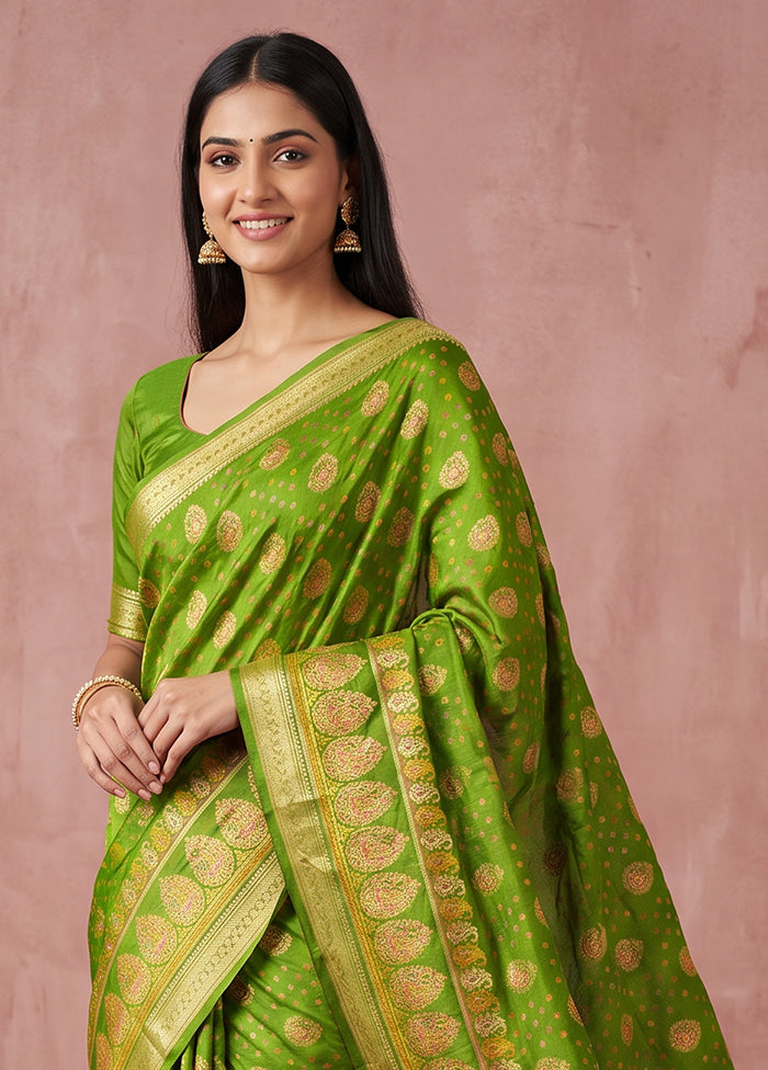 Green Printed Pure Silk Saree Without Blouse Piece