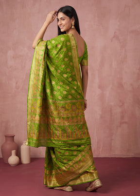 Green Printed Pure Silk Saree Without Blouse Piece