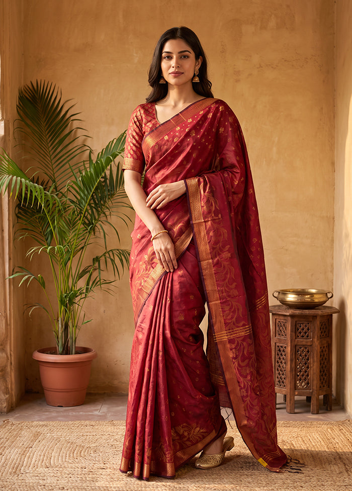 Maroon Matka Silk Saree With Blouse Piece