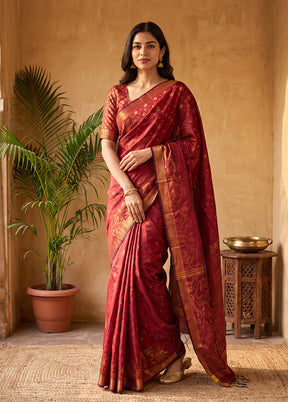 Maroon Matka Silk Saree With Blouse Piece