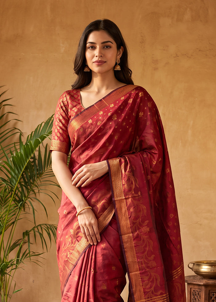 Maroon Matka Silk Saree With Blouse Piece