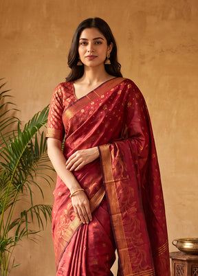 Maroon Matka Silk Saree With Blouse Piece
