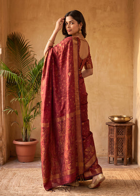 Maroon Matka Silk Saree With Blouse Piece