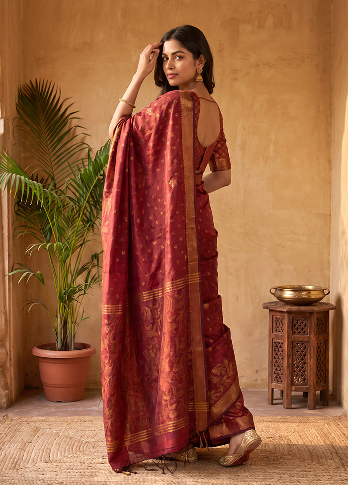 Maroon Matka Silk Saree With Blouse Piece