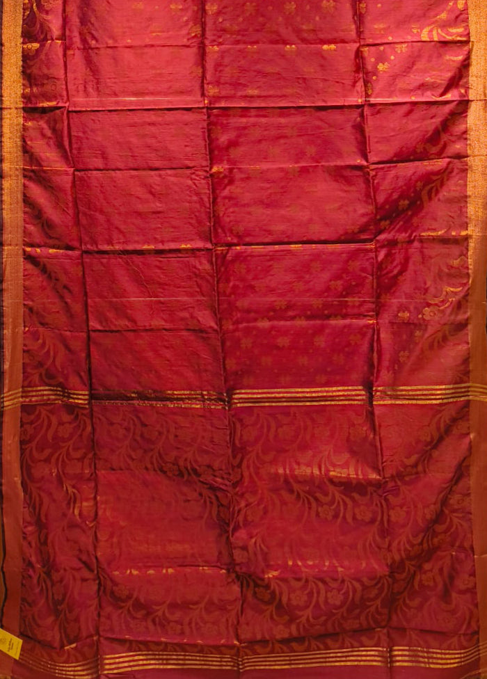 Maroon Matka Silk Saree With Blouse Piece