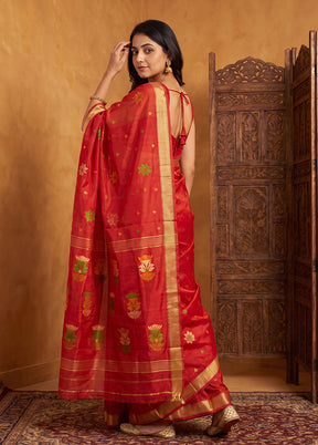 Red Matka Silk Saree With Blouse Piece