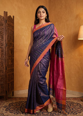 Blue Matka Silk Saree With Blouse Piece