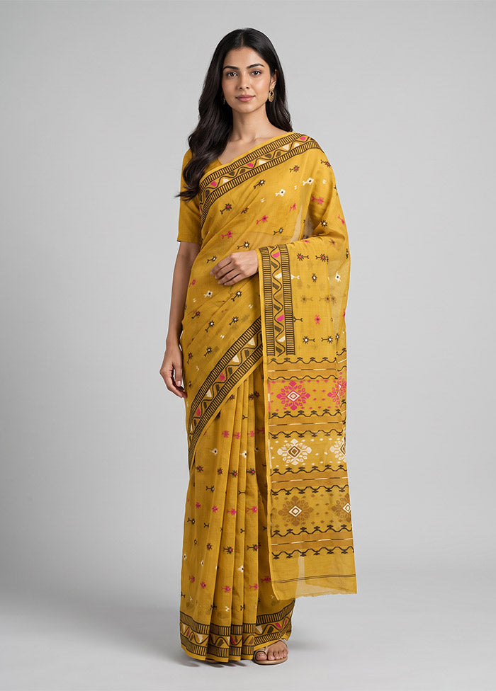 Green Jamdani Cotton Saree Without Blouse Piece