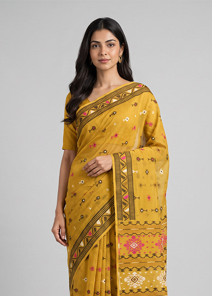 Green Jamdani Cotton Saree Without Blouse Piece