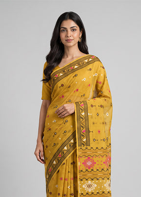Green Jamdani Cotton Saree Without Blouse Piece