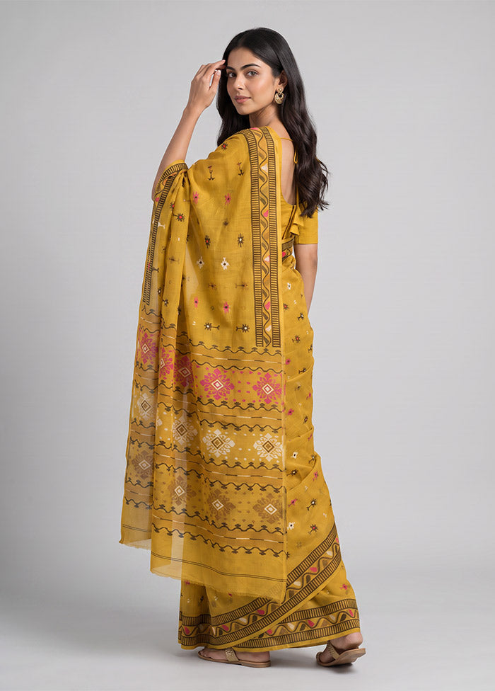 Green Jamdani Cotton Saree Without Blouse Piece