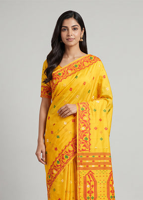 Yellow Jamdani Cotton Saree Without Blouse Piece