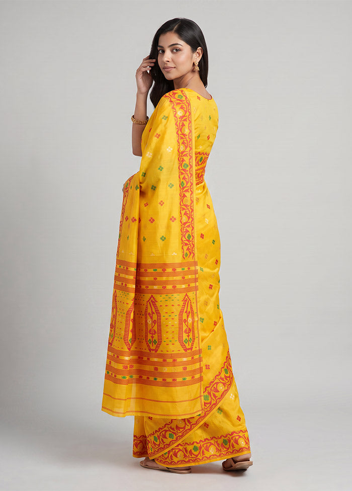 Yellow Jamdani Cotton Saree Without Blouse Piece