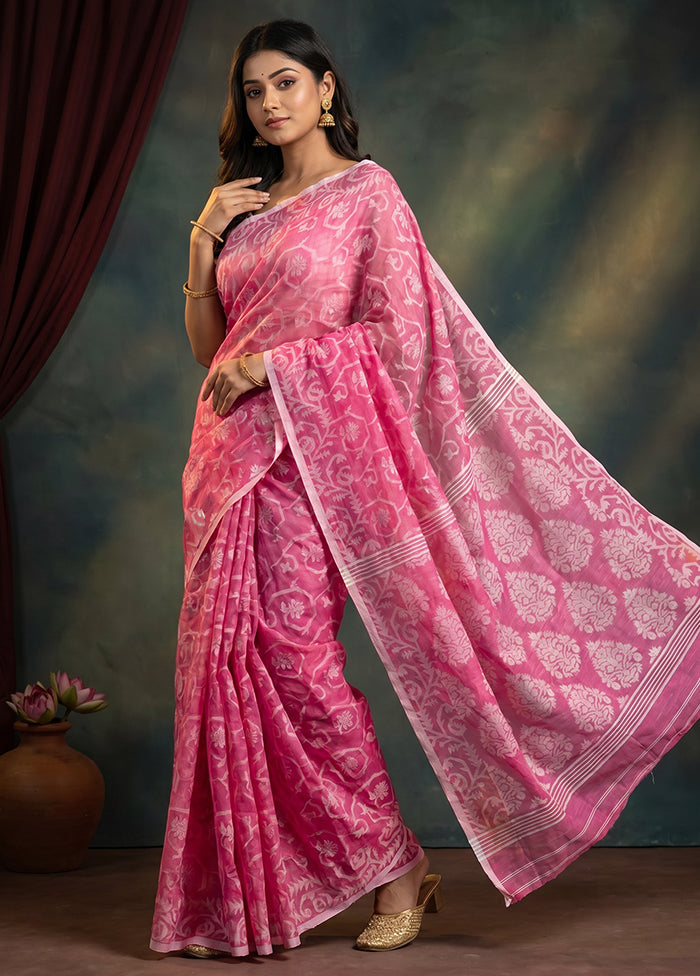 Pink Matka Silk Saree With Blouse Piece
