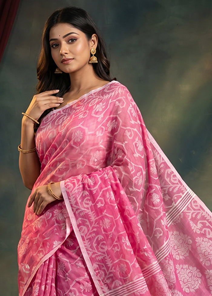 Pink Matka Silk Saree With Blouse Piece