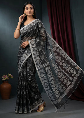 Black Matka Silk Saree With Blouse Piece