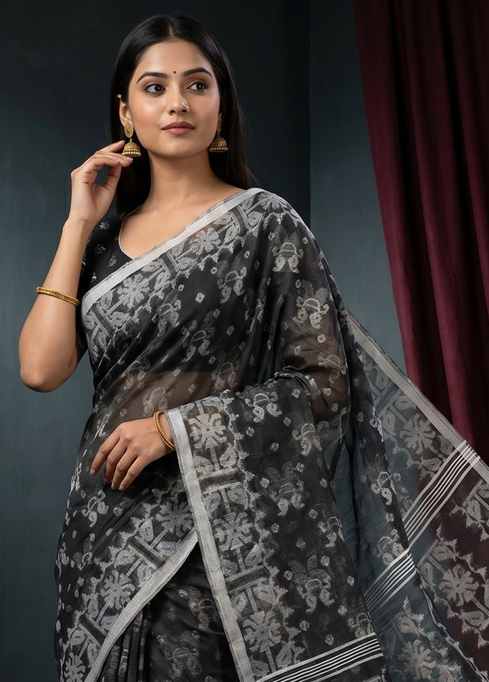 Black Matka Silk Saree With Blouse Piece